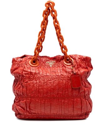 Prada Borsa tote Gaufre in pelle verniciata con catena 2000-2025 - Arancione