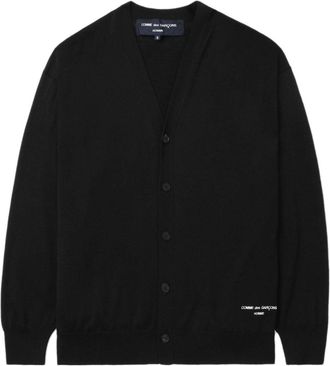 Comme Des Gar&ccedil;ons logo-embroidered cardigan - men - Wool/Polyester - L - Black