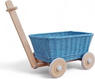 OEM Carrito De Juguete De Mimbre Color Verde Azulado. Carrito De Juguete Con Escalera. Cesta De Juguete De Mimbre
