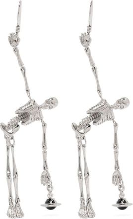 Vivienne Westwood Intricate Silver-tone Skeleton Earrings with Black Orb Detail