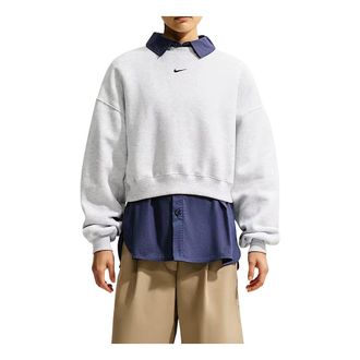 Nike (WMNS) Nike Studio Fleece Medium Weight Oversized Cropped Crew Birch Heather Black IM8497-051