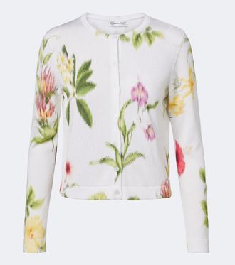 Oscar De La Renta Floral jacquard cotton-blend cardigan