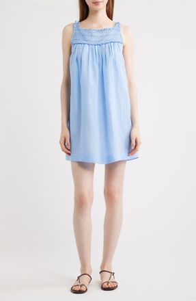 D&ocirc;en Bea Pleat & Lace Detail Ramie Minidress in Bluejay at Nordstrom, Size X-Large