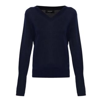 Dsquared2 V-hals trui - Dames - V-hals truien - Blauw - L - Wol - Truien & Vesten