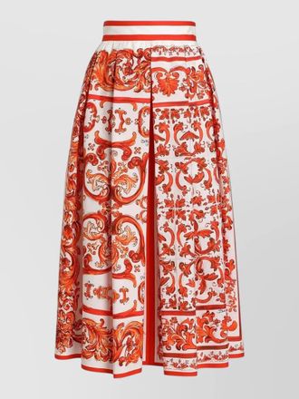 Dolce & Gabbana majolica print poplin pleated midi skirt