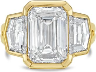 Diana M. Jewels 18kt Yellow Gold Lab Grown 12.00 ct Emerald Diamond 3-Stone Bezel Ring
