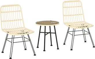 OEM Set Di Tavolo E Sedie Da Giardino Da 3 Pezzi In Rattan Pe E Acciaio, Set Bistr&ograve; Da Giardino Con Tavolino Da Caff&egrave; Con Piano In Vetro E 2 Sedie, Per Ba