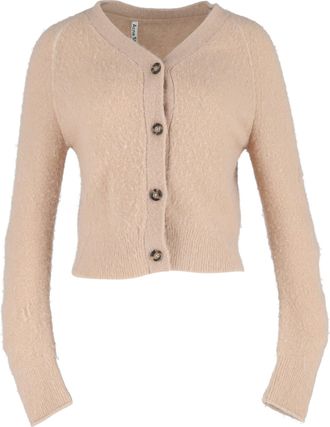 Acne Studios Boxy V-Neck Cardigan in Beige Nylon