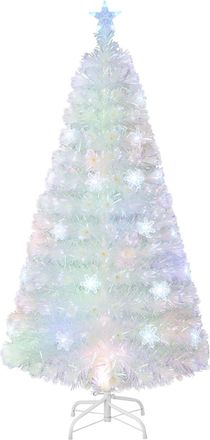 Costway Costway 150cm &Aacute;rbol De Navidad Artificial Blanco, Hojas Iridiscentes, &Aacute;rbol De Navidad De Fibra &Oacute;ptica Preiluminado, 24 Luces Led De Copos De Nieve, D