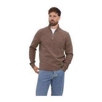 Selected Hoodies & sweatvesten, Heren, Bruin, M, Katoen, Slhdane LS Knit Structure Half Zip