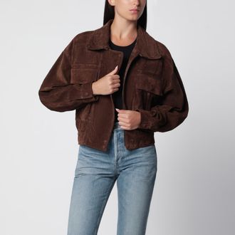Saint Laurent Giacca in pelle crosta vintage marrone ebano