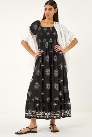 Roman Broderie Shirred Maxi Dress