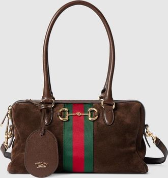 Gucci Borsetto Medium Boston Bag, Brown, Suede