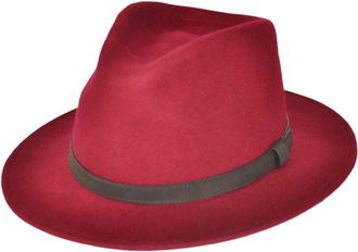 Maz Accessoires Crushable Hand Made Fedora Trilby Hat with Leather Type Band 100% Wool (Medium(57cm), Wine Red)