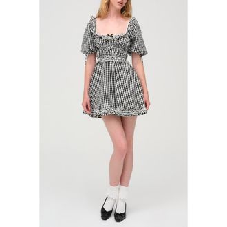For Love & Lemons Jackson Gingham Ruffle Cotton Minidress in Black at Nordstrom Rack, Size Xx-Small