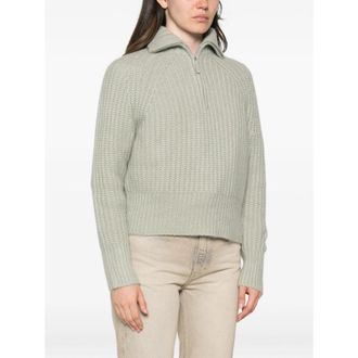Allude Cashmere-Silk Ribbed Knit Sweater - Green