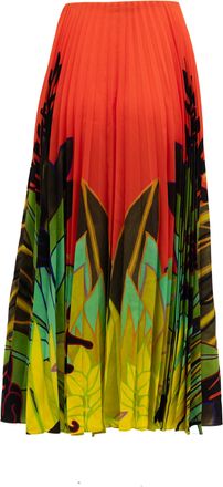 Valentino Garavani Orange Pleated Floral Womens Skirt
