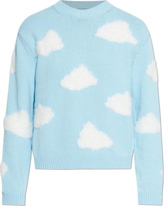 Moschino Archive Clouds Cotton Blend Pullover - Dames - Ronde hals truien - Blauw - M - Katoen - Truien & Vesten