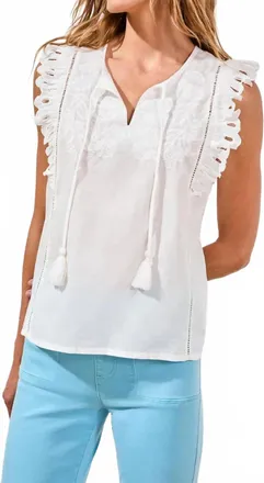 Tribal Cap Frill Sleeve Poplin Blouse In Oceanpearl
