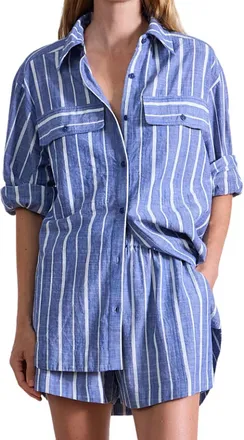Apiece Apart Flowe Pocket Shirt In Chambray Blue