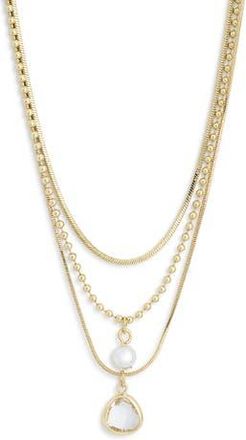 Nordstrom Rack Set of 3 Faux Pearl & Cubic Zirconia Pendant Necklaces in Clear- White- Gold at Nordstrom Rack