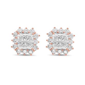 Diana M. Jewels 14kt rose gold 10cts lab grown Radiant Cut Diamond Halo Earrings
