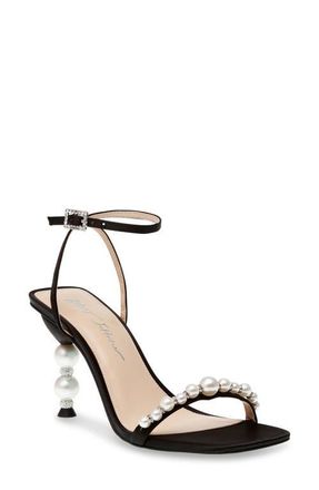 Betsey Johnson Jacy Imitation Pearl Ankle Strap Sandal in Black at Nordstrom, Size 5