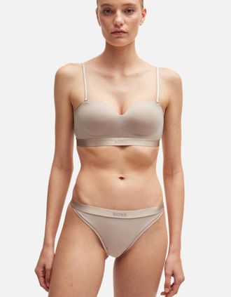 HUGO BOSS Womens Bea Cotton Modal Padded Triangle Bra, Light Beige - Tan/Tan - Size: XXL