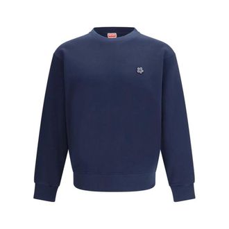 Kenzo Sweatshirts, male, Blue, Size: M Cotton Crewneck Sweatshirt with Ribbed Hem