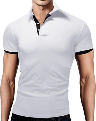 Generic Mens Polos,Summer Ribbed Tipping Collar Pk Tshirts Top Yellow Polo Shirt Kids T Shirts for Men UK Clothing White Adult 18.5 Long Summer Tops |