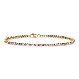 RS Pure by Ross-Simons Pink Tourmaline and Lab-Grown Diamond Tennis Bracelet in 14kt Yellow Gold