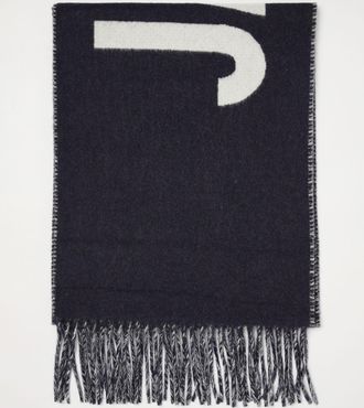 Jacquemus Virgin Wool Scarf with Lettering Logo and Fringed Edges