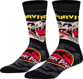 Odd Sox Mens Funny Novelty Socks, I Survived Jurassic Park Crew, Large Adult, I Survived Jurassic Park, Large