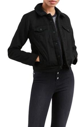 Levi's Original Faux Shearling Lined Trucker Jacket in Black And Black at Nordstrom Rack, Size Large