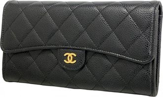 Chanel Black Grained Calfskin Long Wallet (Bi-Fold) (Pre-Owned)