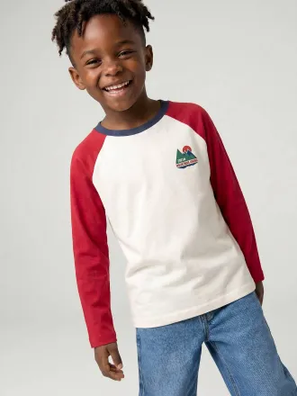 Vertbaudet Langarmshirt f&uuml;r Jungen mit Colorblock-Effekt bordeaux