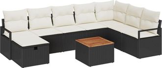 vidaXL Garden Sofa Set with Cushion 9 pcs Black Poly rattan Vidaxl