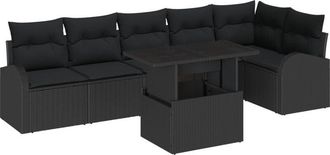 vidaXL Garden Sofa Set with Cushion 7 pcs Black 100 x 55 x 73 cm Vidaxl