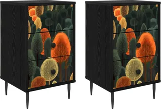 vidaXL Mesa De Noche Zaandam 2 Uds. Roble Negro 36 X 33 X 61 Cm Vidaxl