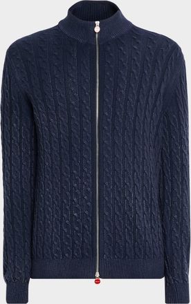 Kiton Men & apos;s Washed Cashmere Cable Knit Full-Zip Sweater