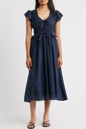 Moon River Shirred Midi Dress in Navy at Nordstrom Rack, Size Medium