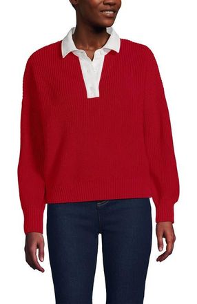Lands End Drifter Rugby with Woven Collar Sweater in Compass Red at Nordstrom, Size X-Small P