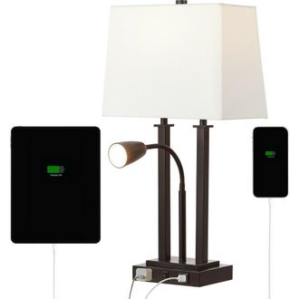 Jonathan Y Designs Blaire 23.75 2-Light Modern Farmhouse Metal LED Table Lamp with USB Charging port in Oil Rubbed Bronze at Nordstrom