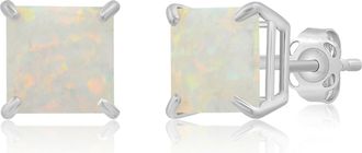 MAX + STONE 14k Yellow or White Gold 7mm Princess Cut Gemstone Square Stud Earrings