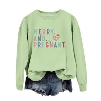 Generic Womens Christmas Pregnancy Sweatshirt For Long Sleeved Pregnant Mothers Gift Top Christmas Pregnancy Announcement Shirt Christmas Sweatshirt for Women