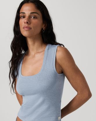 Vuori Clothing Halo Essential Scoop Tank Top | Coastal Fog Heather | XS, Size Extra Small