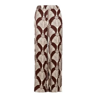 Pennyblack Wide Trousers, female, Brown, Size: L Patterned Brown Trousers with Elastic Waist