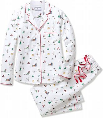 Petite Plume Womens Holiday Town Twill Pajamas In White Multi