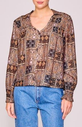Melloday Print Button-Up Shirt in Dark Taupe Patchwork at Nordstrom Rack, Size X-Small