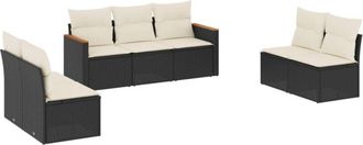 vidaXL Set De Comedor De Jard&iacute;n 7 Pzas Y Cojines Rat&aacute;n Sint&eacute;tico Negro Vidaxl